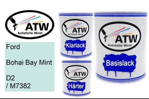 Ford, Bohai Bay Mint, D2 / M7382: 1L Lackdose + 1L Klarlack + 500ml Härter - Set, von ATW Autoteile West.